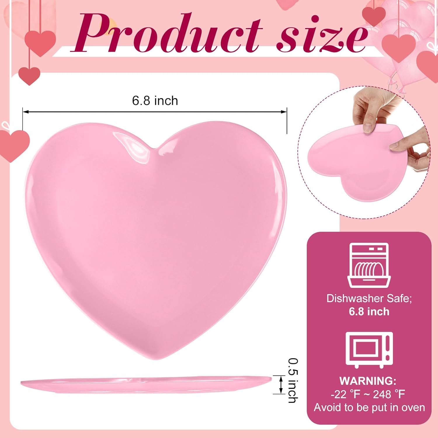Nuogo 8 Pcs Heart Shaped Dinner Plates 6.8'' Serving Tray Melamine Heart Shaped Plates for Dessert, Appetizer, Salad, Dishwasher Safe (Pink)