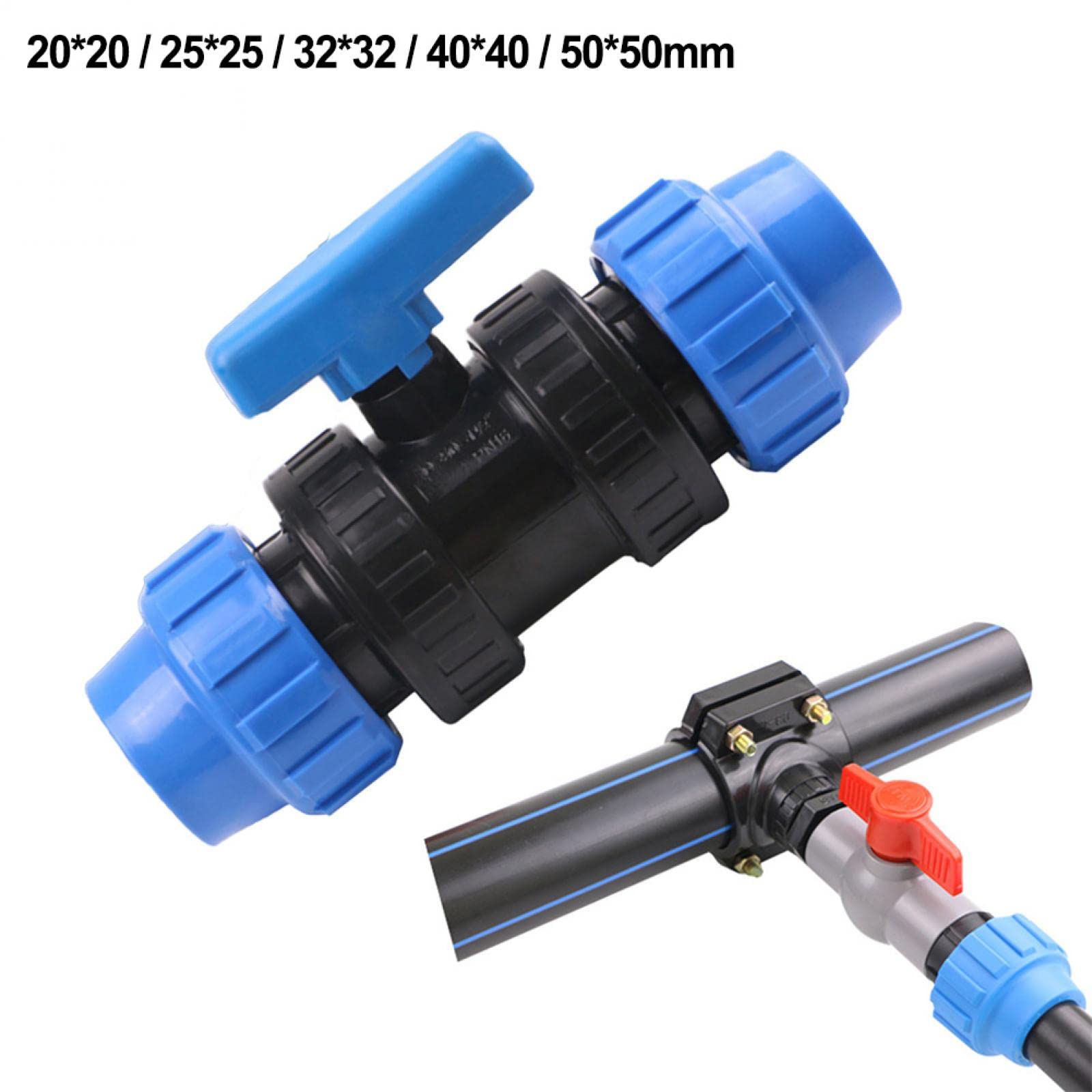 RANRAO Raccordo a compressione per acqua, raccordo a vite in PP, tubo PE, connettore a morsetto per acqua potabile, riduttore a compressione, 50 x 50 mm, adattatore femmina