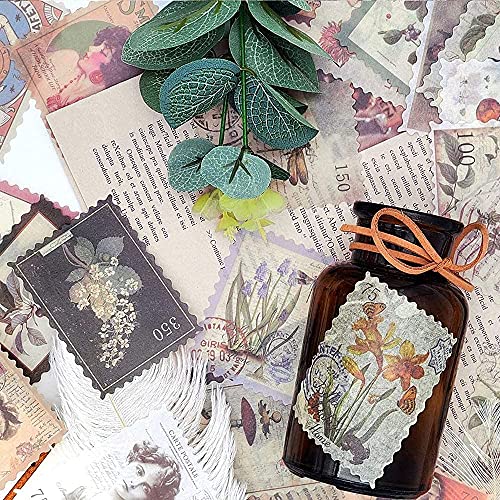 Cotrida 60Pcs Vintage Postage Stamp Stickers, Aesthetic Botanical Deco Paper Sticker For Scrapbooking, Journaling Supplies, Planners, Kid Diy Art Crafts, Bullet Journal Ephemera #TOP4