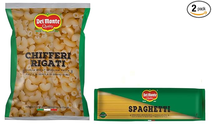 Del Monte Chifferi Pasta (Imported from Italy), 100% Durum Wheat Semolina, 1kg & Del Monte Spaghetti Pasta (Imported), 500g