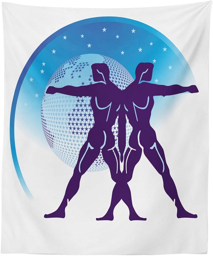 Lunarable Gemini Tapestry, Zodiac Sign Composition with 2 Male and Star Globe, Fabric Wall Hanging Decor for Bedroom Living Room Dorm, 23