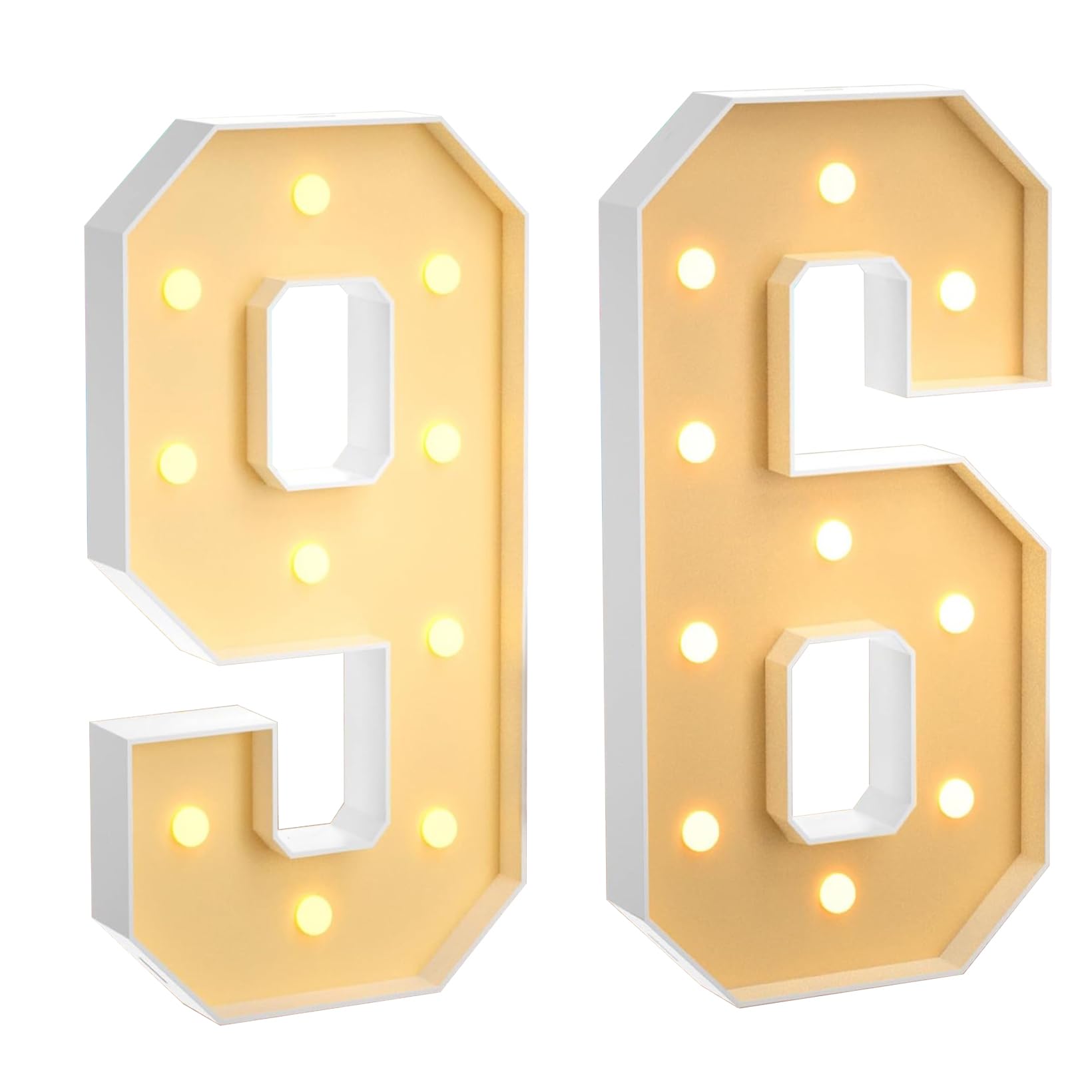 100 cm, grande numero 96, con numeri a LED grandi, decorazione a mosaico, luce bianca calda, per casa, feste, compleanni, matrimoni, compleanni e Natale