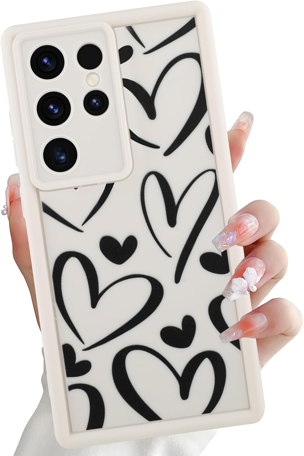 OOK Compatible with Samsung Galaxy S23 Ultra Case, Cute White Lovehearts Shockproof Flexible Silicone Slim Anti-Scratch Protective Case for Women Girls with Screen Protector, White for Samsung Galaxy S23 Ultra White Lovehearts