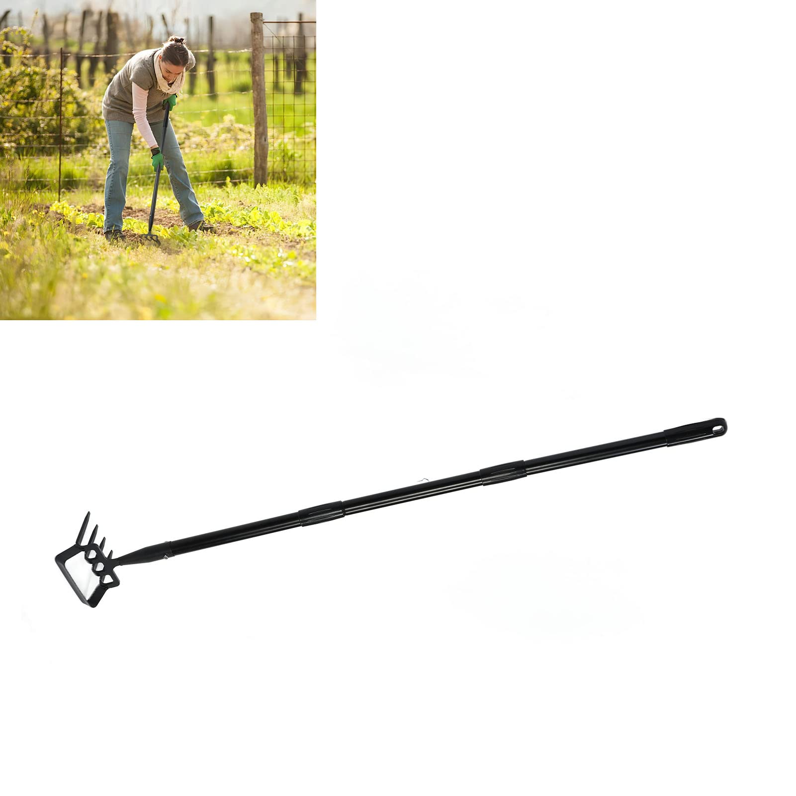 Rastrillo para Escardar, 3-6 Secciones 52.75-95.27 Pulgadas Azada de Estribo Ajustable y Cultivador, Acero Inoxidable Pesado Azada de Jardín para Escardar, Cavar, Cultivar Aflojar (3 Secciones)