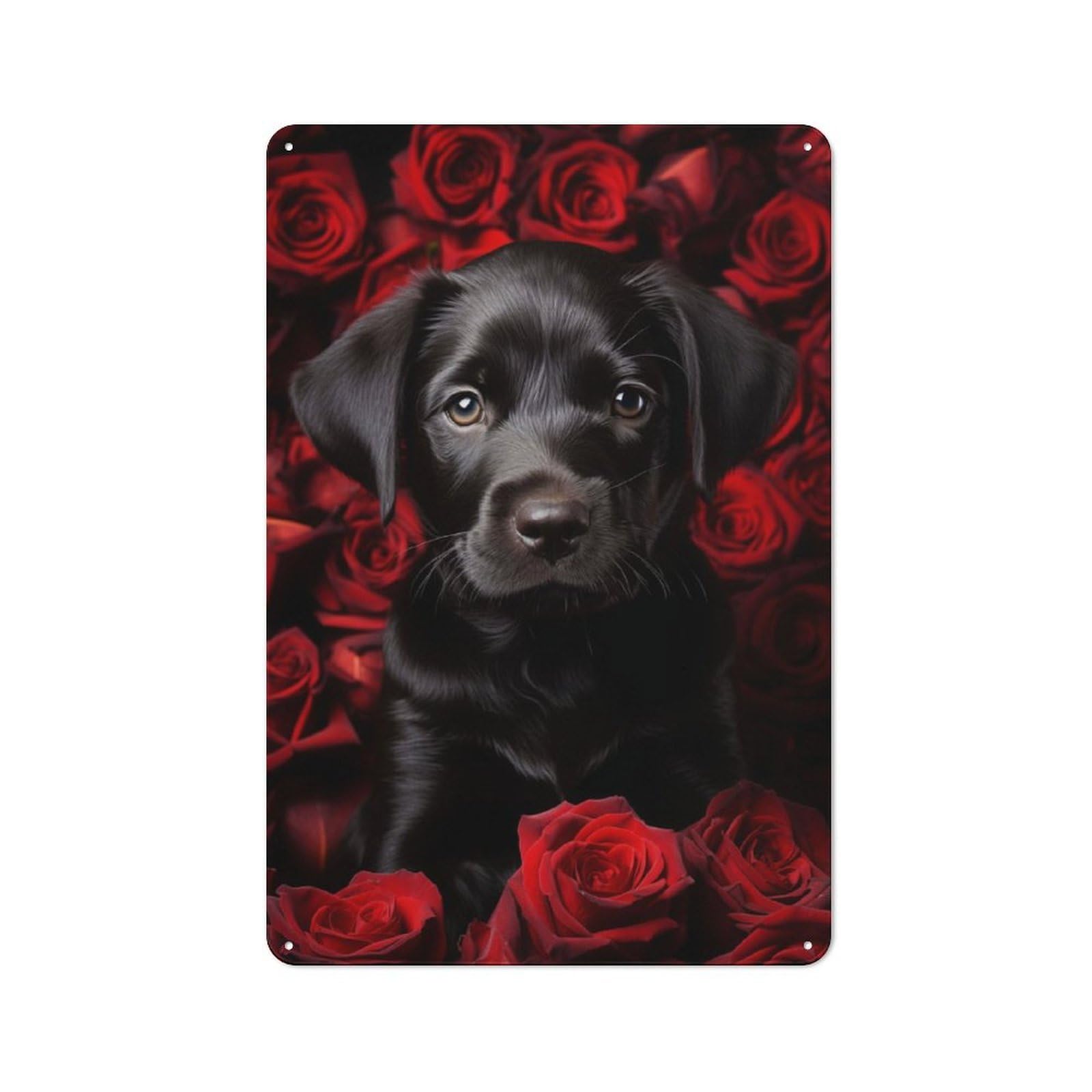 Junmoney Labrador Puppy In Roses Rustic Tin Wall Plaque 30X20cm For Home Office Or Studio, For Garage, Workshop And Man Cave Decoration