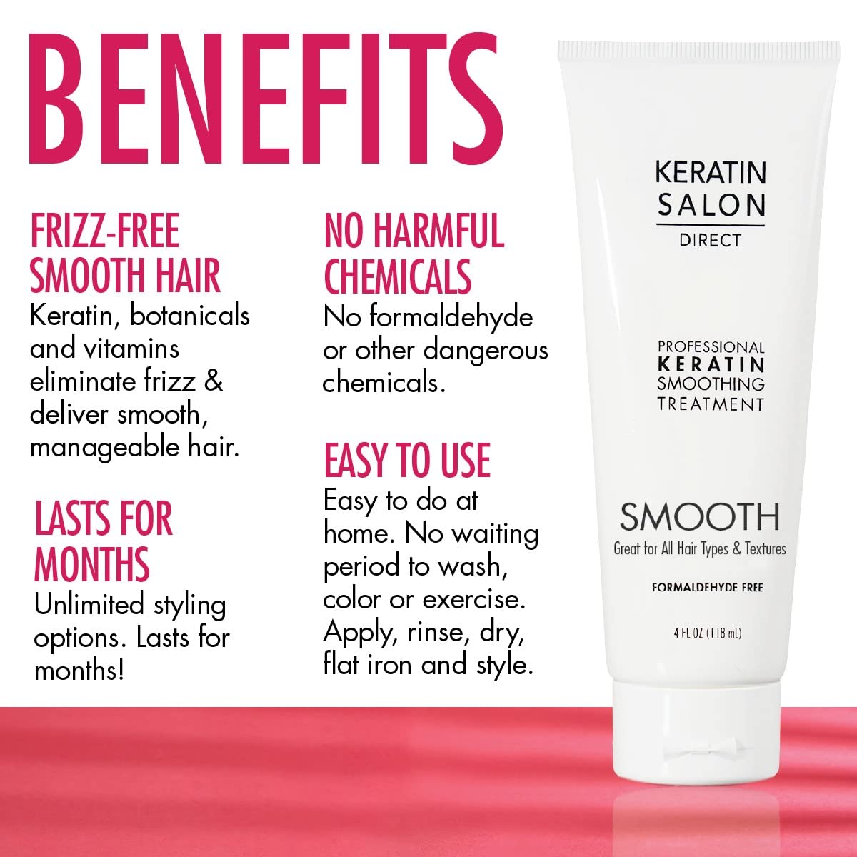 Keratin Salon Direct Keratin Hair Treatment, 4 oz | Cream, Natural Scent, For Dry, Frizz Hair | Frizz Control, Formaldehyde Free, Salon Quality, Smoothing Treatment, Long Lasting