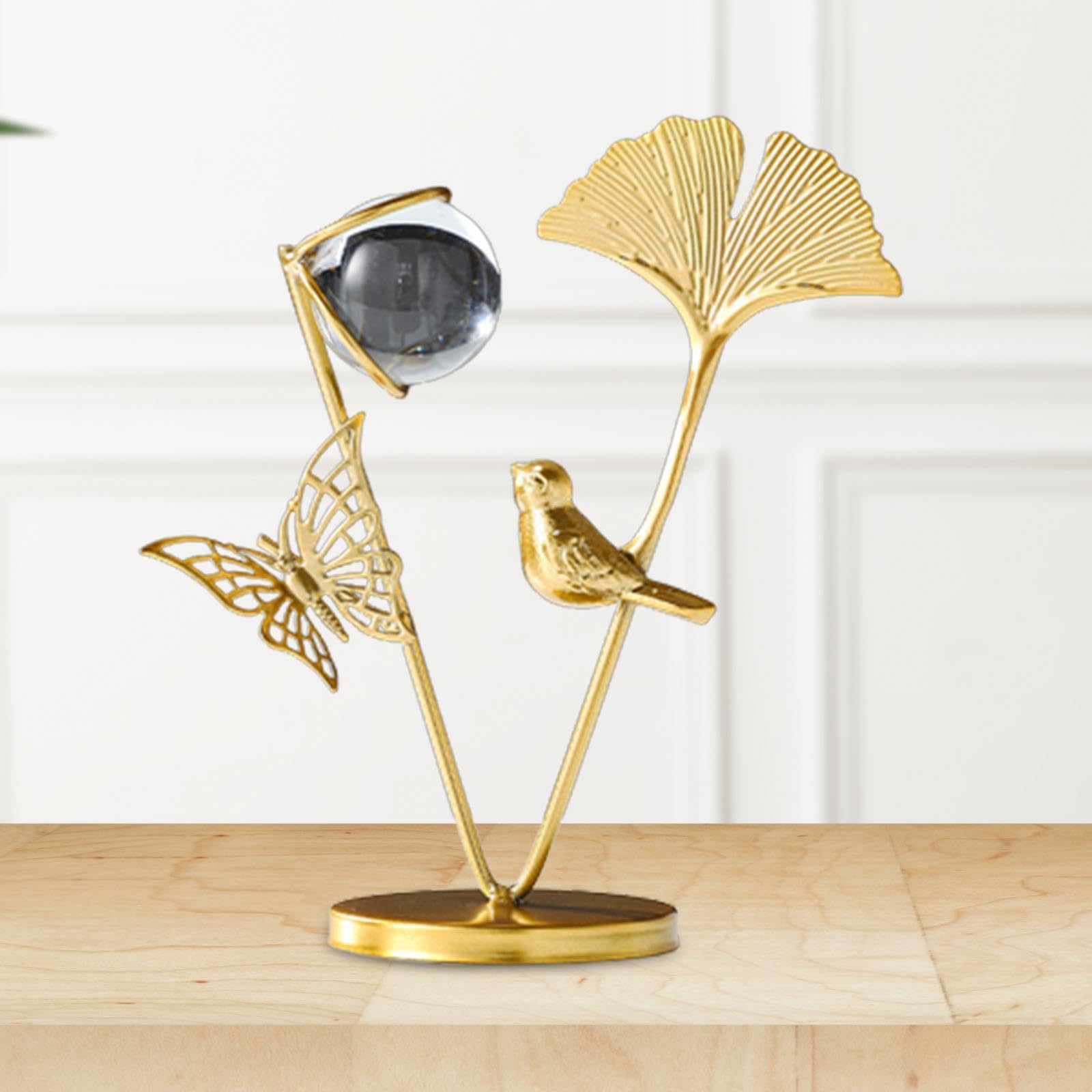 Dravizon Crystal Ginkgo Leaf Ornaments Desktop Ornament Decorative Showpiece Statue For Home Decor Living Room Bedroom Wall Shelf Office Table Top Decoration Item(Birds),2 Cm,Gold