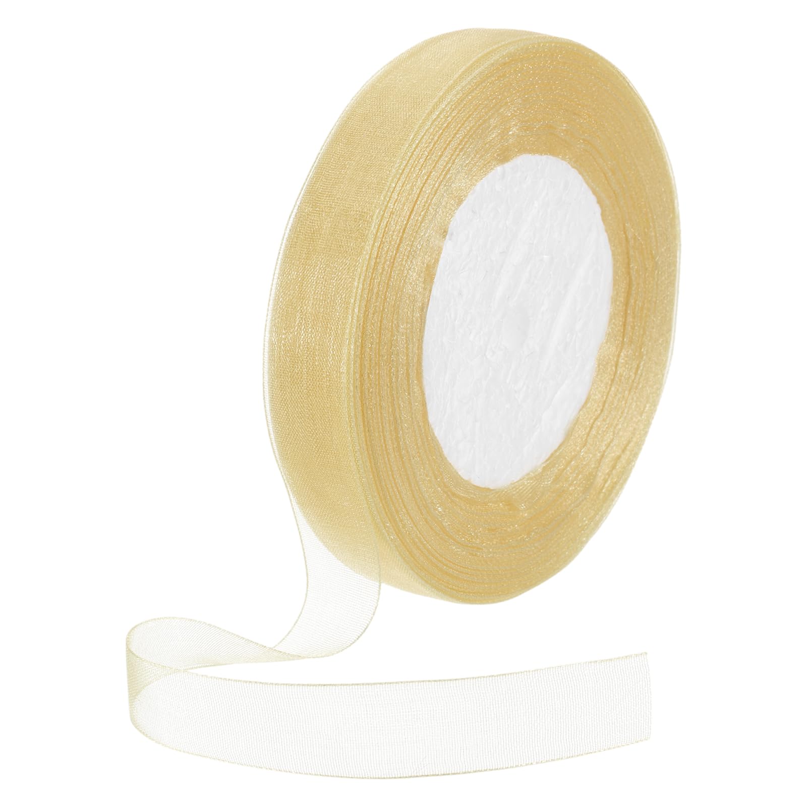 DMiotech 50 Yards Organza Ribbon 5/8 Inch Champagne Color Chiffon Ribbon Shimmer Sheer Gift Wrapping Ribbons for Flower Bouquets Wedding Birthday DIY Decorate