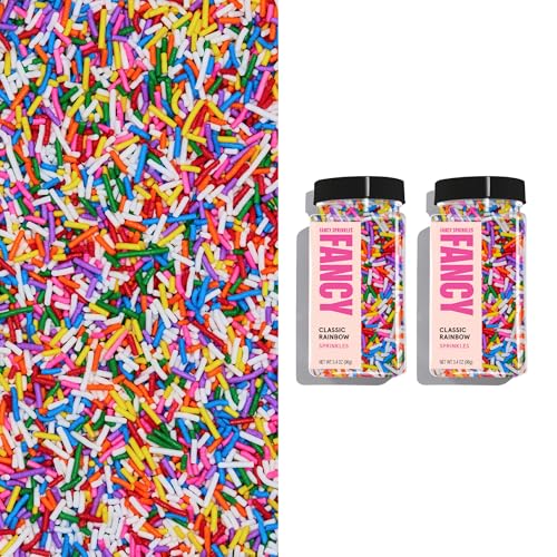 Image of Fancy Sprinkles Classic Rainbow Crunchy Jimmies | Rainbow Sprinkles for Cake, Cupcake & Cookie Decorating | Funfetti & Ice Cream Topping | Birthday & Everyday | 2 Pack (0.5c)