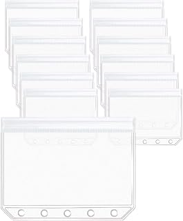 Mogoostry 12pcs A8 Binder Pockets Frosted Translucent Ziplock Pocket 5 Holes Clear Plastic Binder Pouches Flat Sealing Zipper Storage Bag Mini Cash Envelopes