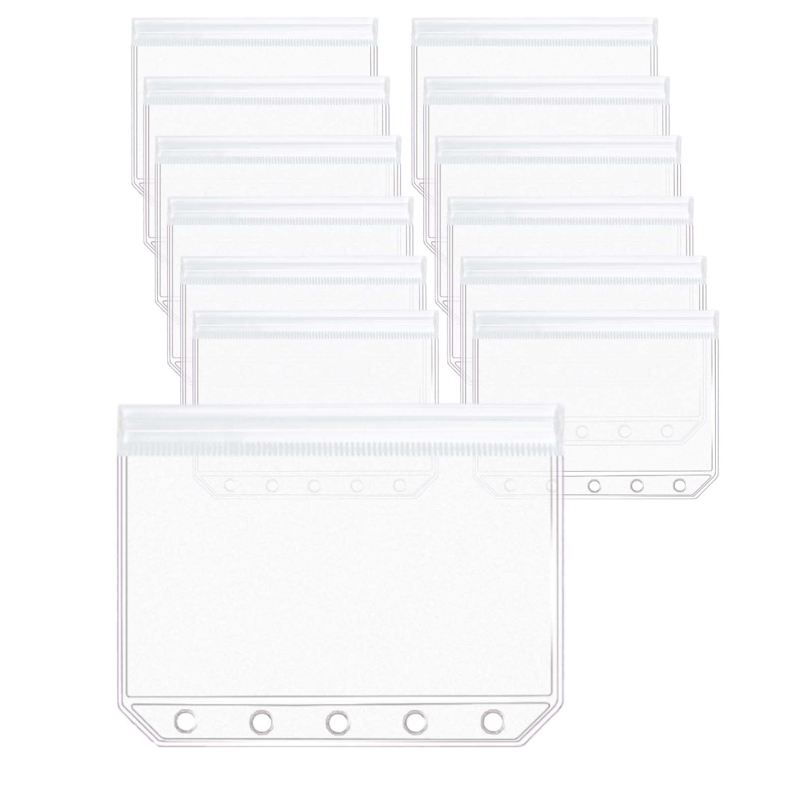 Mogoostry 12pcs A8 Binder Pockets Frosted Translucent Ziplock Pocket 5 Holes Clear Plastic Binder Pouches Flat Sealing Zipper Storage Bag Mini Cash Envelopes