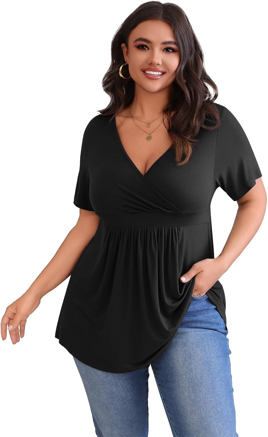 POSESHE Womens Plus Size Tops 2025 Summer Short Sleeves Tunic Tops Casual V-Neck Wrap Shirts Cute Dressy Work Blouses L-4XL - Image 5