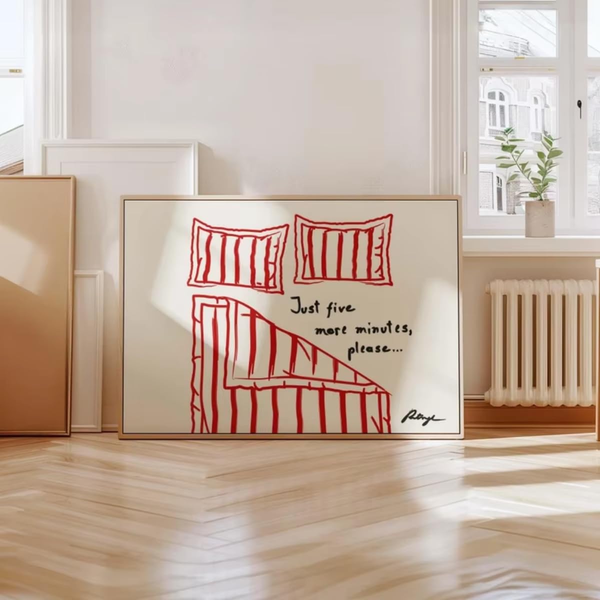 AEFOUU Ancora cinque minuti per favore Stampa su tela Resta a letto, poster moderno, stampe artistiche divertenti, decorazione da parete per camera da letto, 50x60 cm