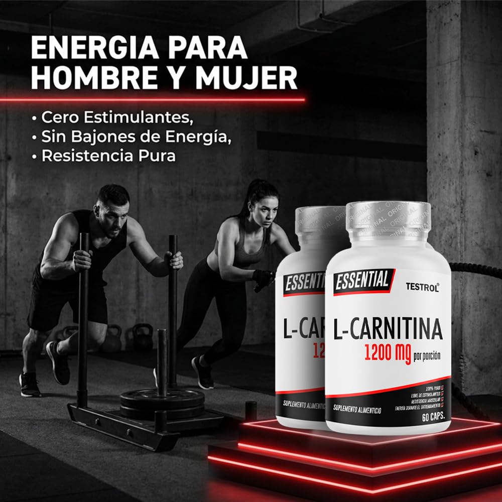 Carnitina Essential 1200mg por porción, L Carnitina Tartatro libre de  Estimulantes para Hombre y Mujer, Calidad Premium