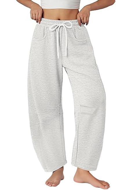 loveimgs Women Baggy Wide Leg Barrel Sweatpants Elastic Waist Pull On Barrel Pants Ankle Lounge Pants Drawstring Boyfriend