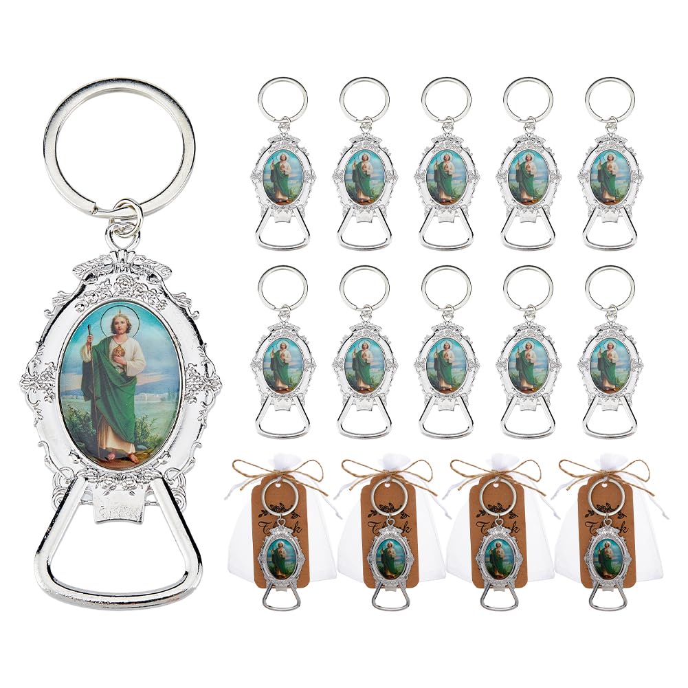 Porte-clés décapsuleur St Jude en vrac pour invités de baptême et fête familiale en platine