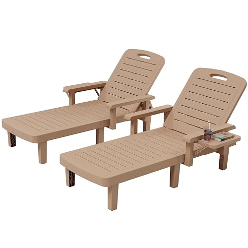 Outdoor Chaise Lounge Chairs Set of 2 with Armrests, Resin