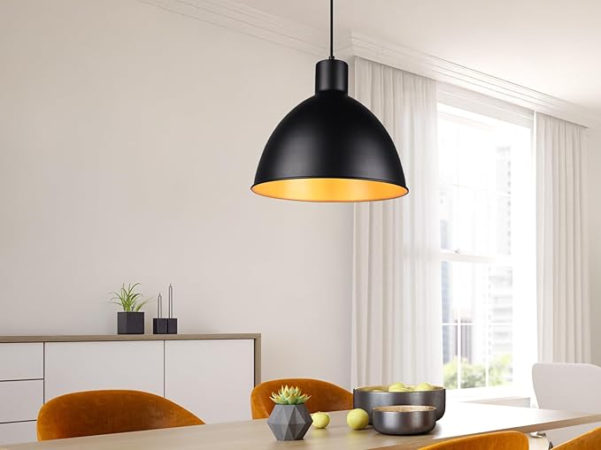 meineWunschleuchte meineWunschleuchte Hanglamp in industriële look met metalen lampenkap Ø 30cm in mat zwart en binnenkant goud photo 2