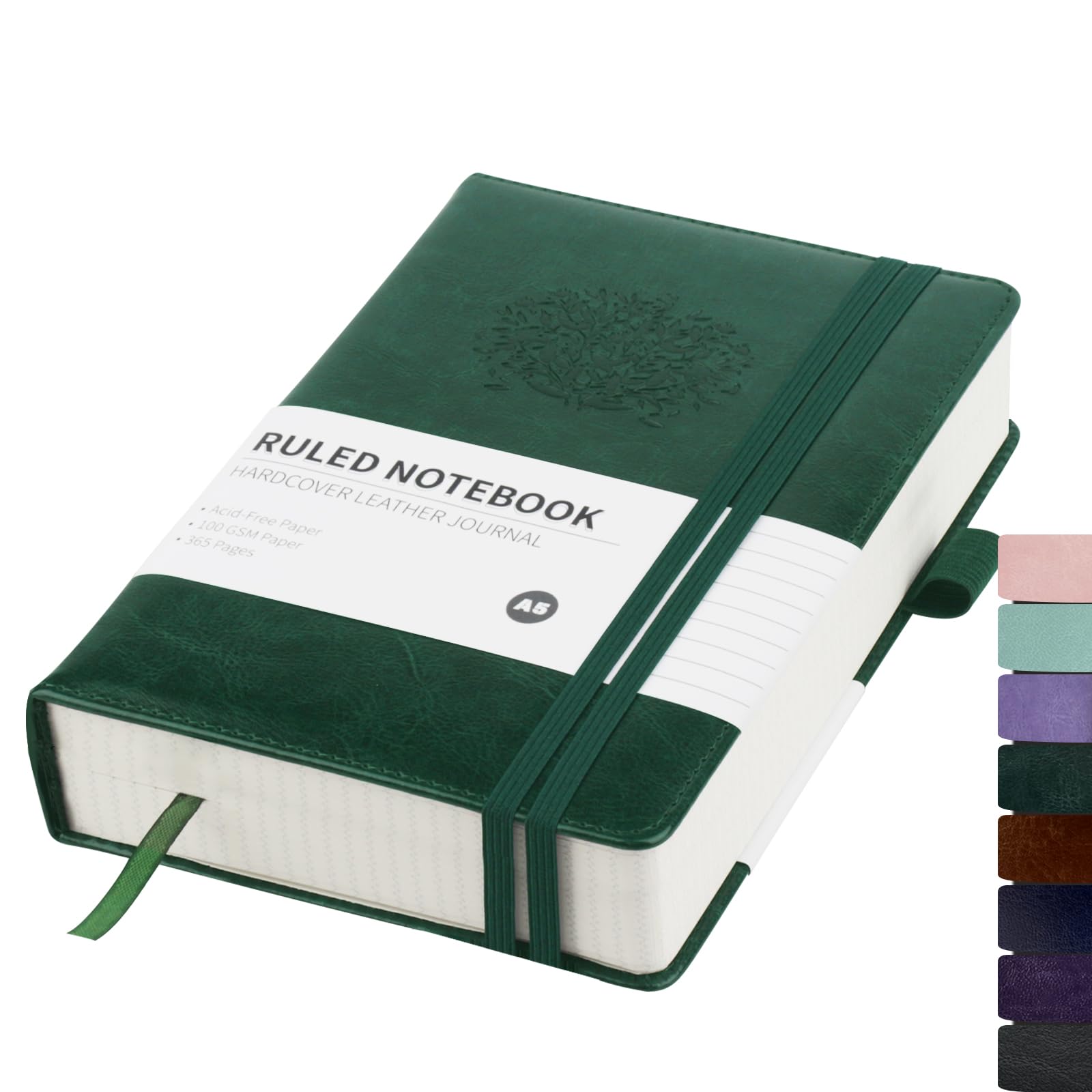 Rinrda Lined Journal,A5 Lined Notebook for women,384 Pages Green Hardcover Leather Journal for men,College Ruled Notebook for note taking Lined Journal note book for work,school