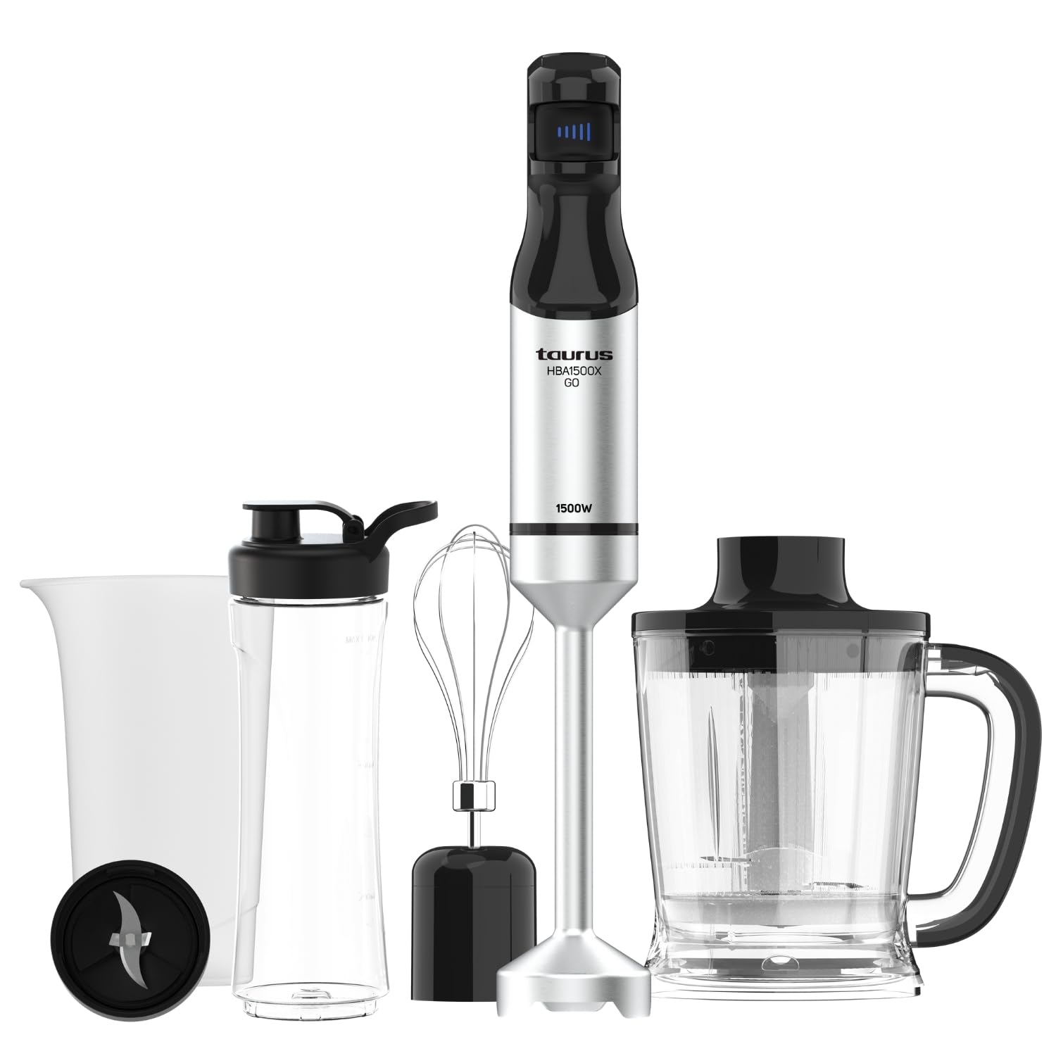 Taurus HBA1500X GO - Batidora de mano 1500W | Regulador de 20 velocidades ajustable | Función Turbo | Cuchillas de acero inox | incluye accesorios| Diseño ergonómico | Vaso medidor