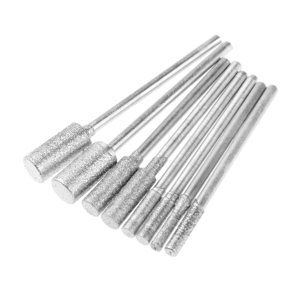 8 pezzi diamante taglio rettifica testa punte montate bit 2,35 mm gambo giada intaglio pietra lucidatura per utensile rotante, come mostrato