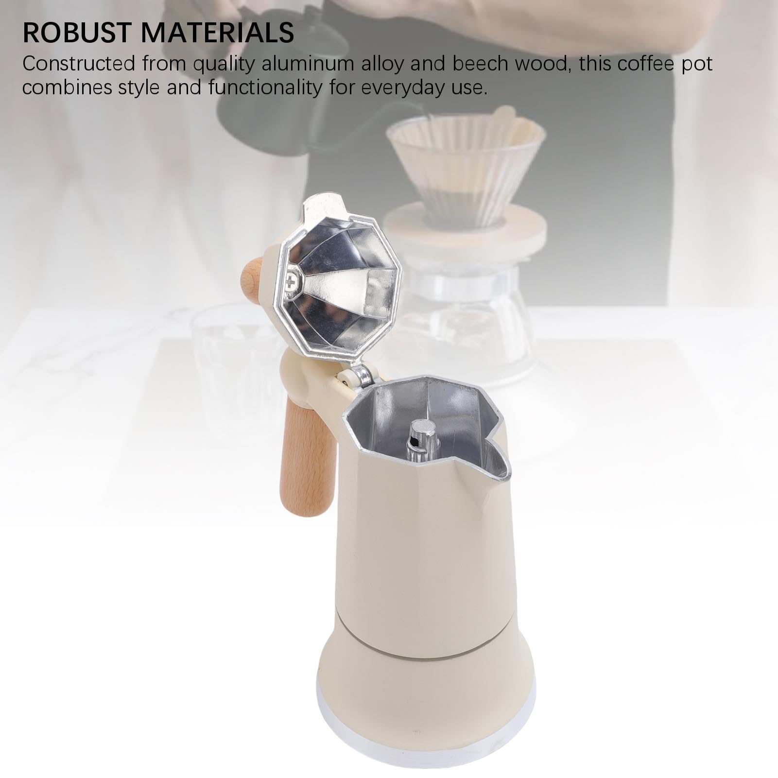 Caffettiera, Manico in Legno per caffè per Uso Domestico (WHITE)
