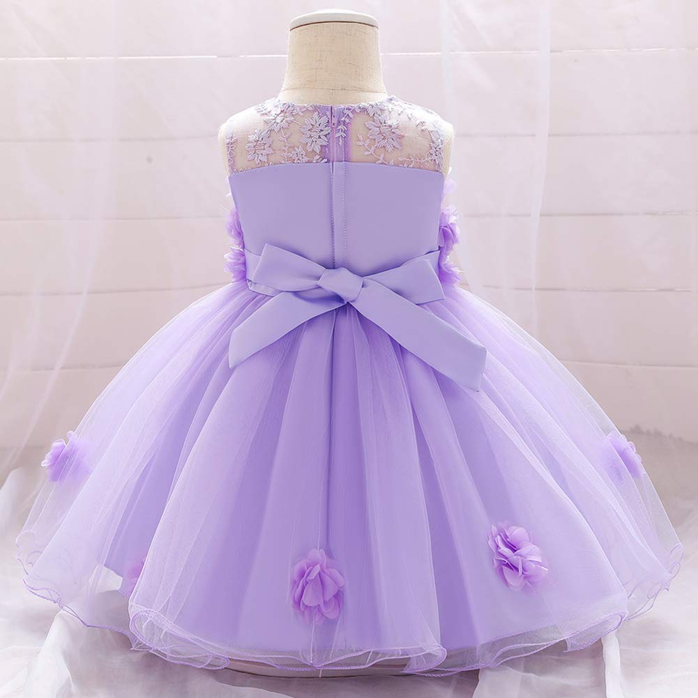 IMEKIS Vestito floreale neonato neonato neonato volant abito da festa farfalla ricamo fiocco tutù principessa matrimonio compleanno abito da ballo, Lilla 1, 18-24 Mesi