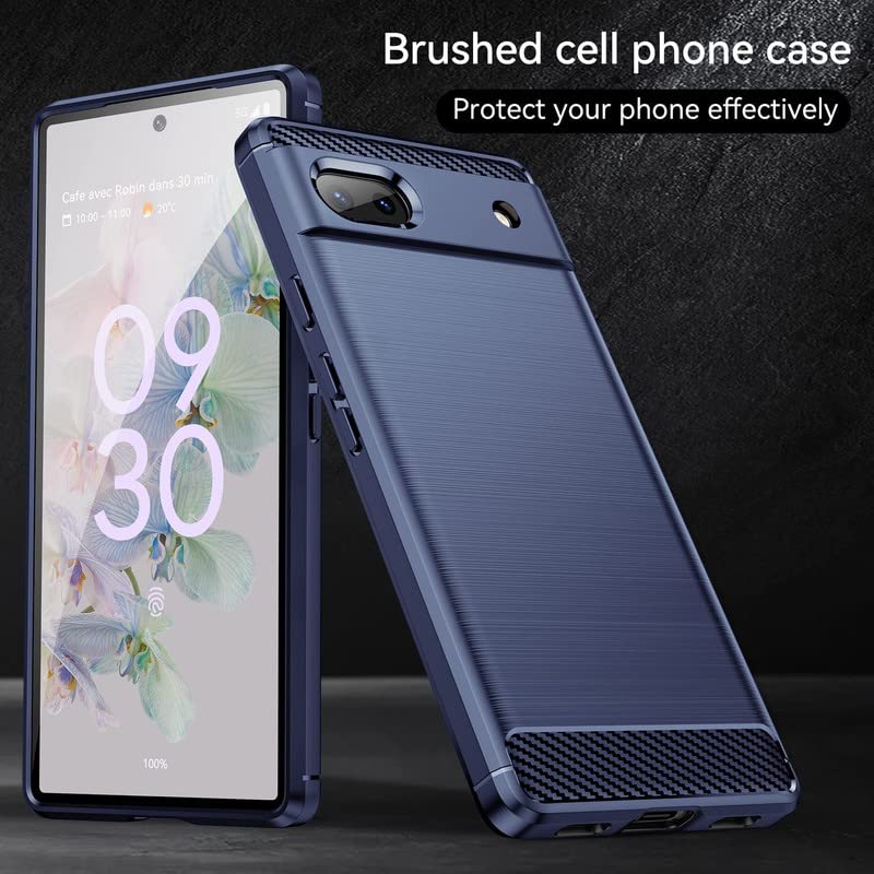 Image of NPRC Hybrid Ultra Slim Protective Case TPU Non-Slip Carbon Fiber Texture Shockproof Case Cover for Google Pixel 6A - Blue