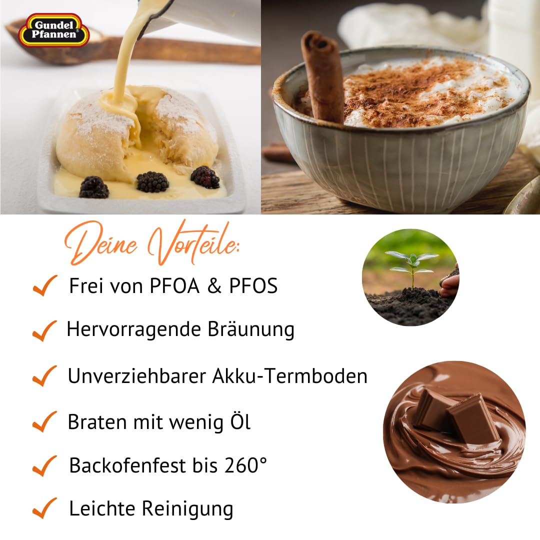 Original Gundel GUSS-UNIVERSAL-TOPF MILCHTOPF INDUKTION, Ø 20 cm, Höhe 11 cm, BIOTAN-Oberfläche, PFOA-frei, Akku-Therm Boden - Kasserolle mit Stiel
