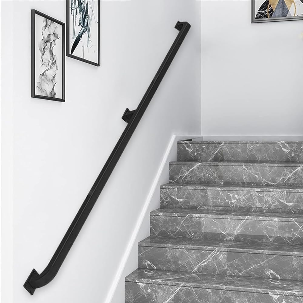 FKXSXAZ Black Staircase Handrail，Stair Railing Grab Rail Wrought Iron Banister Hand Rails for Outdoor Indoor Modern Decorations Support Rod ，Safety Bar(Size:4.6ft/140cm)