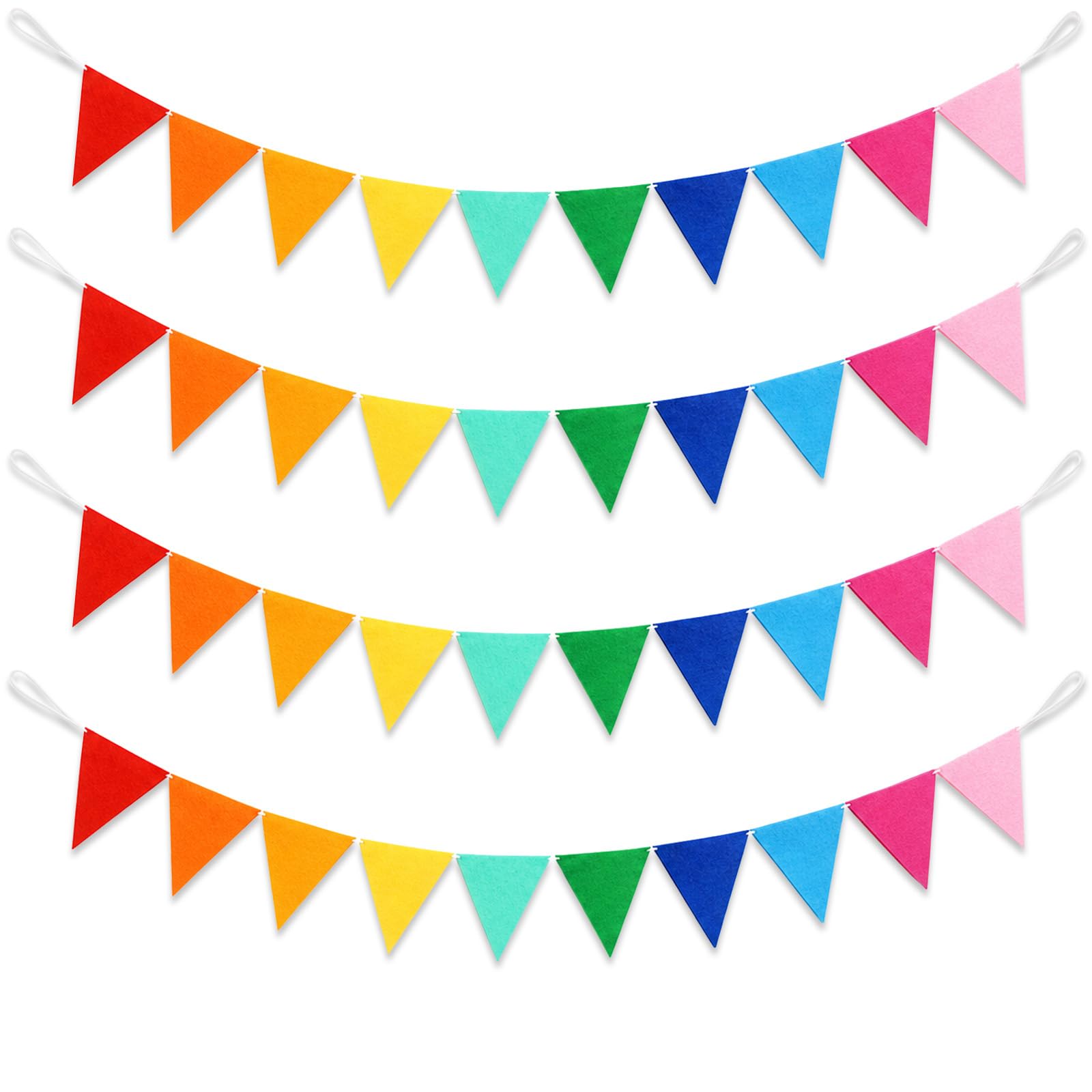 Colourful Fabric Bunting Banner, Rainbow Triangle Pennant Garland, 4 Pack Party Flags for Birthday, Wedding, Garden, Festival, Classroom and Home Decorations, Indoor or Outdoor Hanging