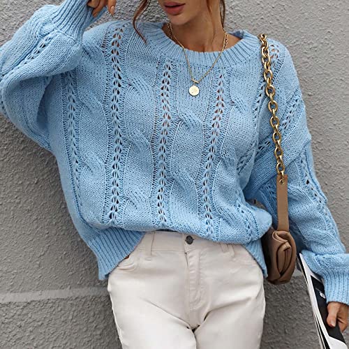 Damenstrickjacke Damen Casual Solid Crochet Pullover Rundhals Pullover Lose Langarm Top Mens Cardigan – Bild 4