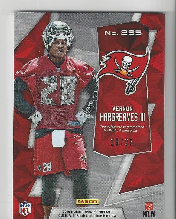Vernon Hargraves III Autographed & Serial Numbered #16/25 Neon Green Parallel Collectible Football Card - 2016 Panini Spectra Football Card #235 (Buccaneers) Free Shipping