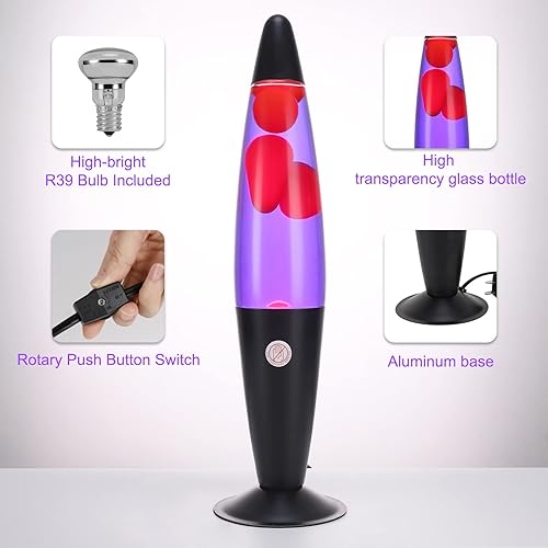 Miniatura 2 de EDIER Lámpara de magma, lámpara de movimiento negra de 16 pulgadas, color morado con cera naranja, luz nocturna relajante para adultos, luz nocturna