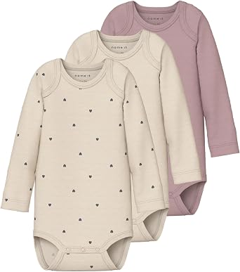 NAME IT Damen Nbfbody 3er-Pack Langarm Herz, Sommersand