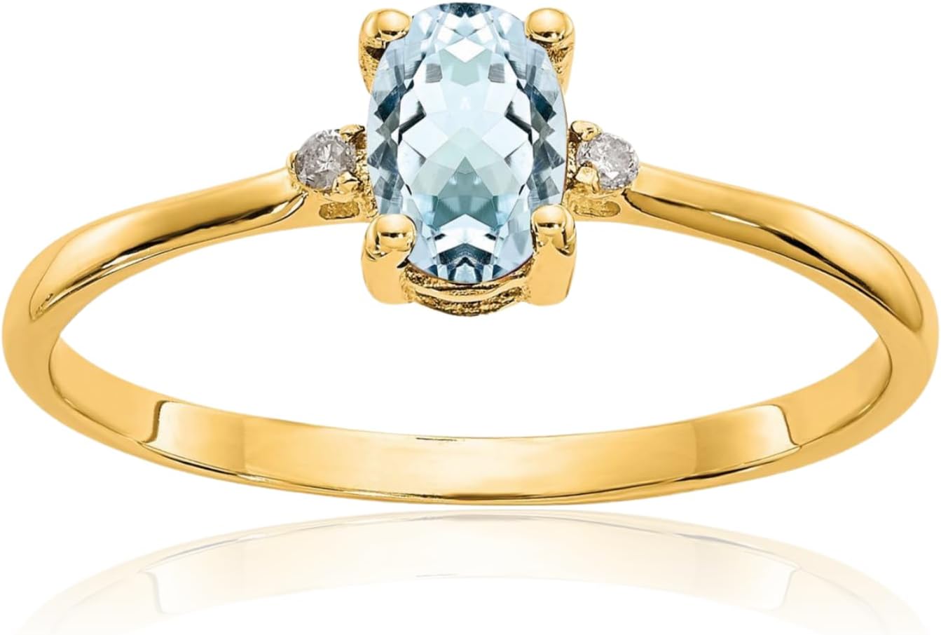 IceCarats 10K Solid Yellow Gold 0.43 carat Blue Aquamarine Diamond Accent Solitaire Ring Oval Cut, Natural, Prong Set