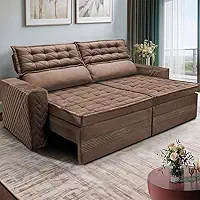Cama inBox Sofá 4 Lugares Cielo com Assento Retrátil, Encosto Reclinável em Suede Velusoft, Castor, 230cm Largura, 110kg por Pessoa