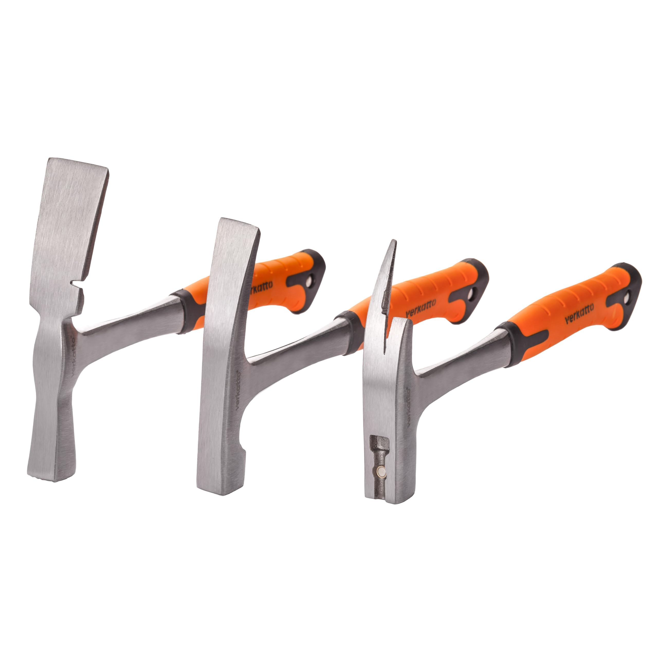 MIVOS Set di 3 martelli – Martello da mattone – Martello da muratore – Martello da mattoni – Peso testa 600 g – Acciaio forgiato – Martello in acciaio con manico anti-vibrazione – Martello da