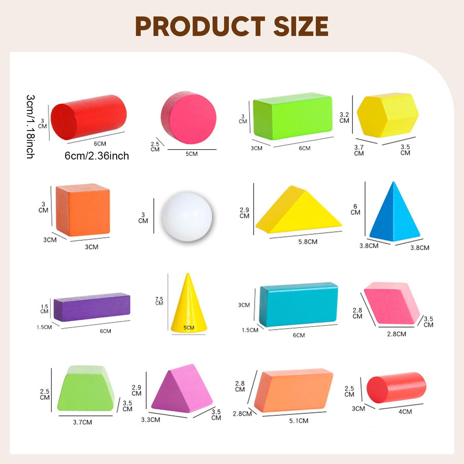 Colcolo 60 Blocchi Geometrici in Legno con Forme 3D per Bambini, Materiale Didattico per La Matematica, per La Scuola Elementare E