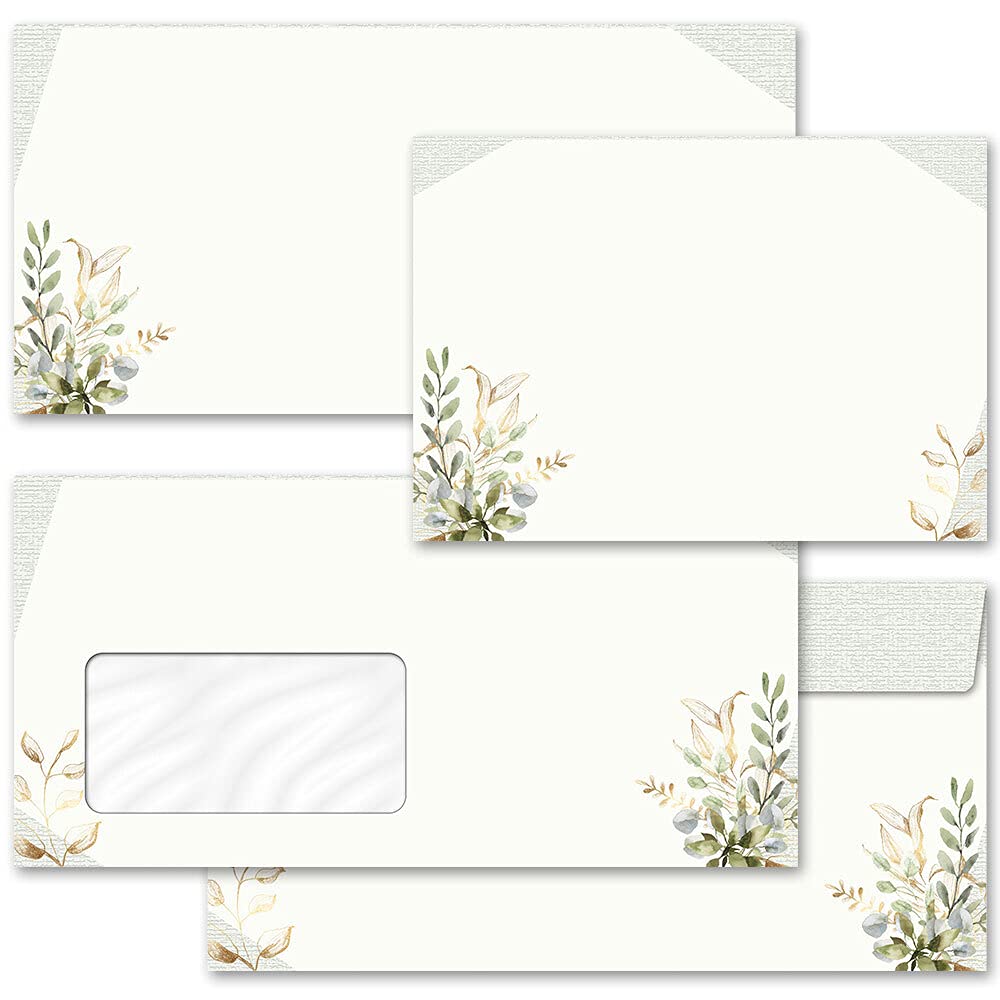 Envelopes Green Branches Flowers & Petals 50 envelopes (windowless) DIN Long (220x110 mm)