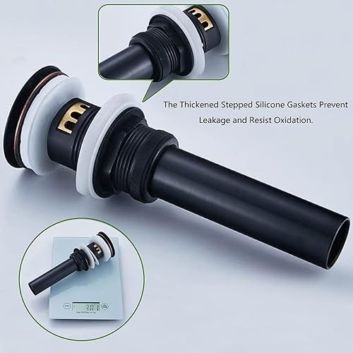 Miniatura 4 de SWHYGER Desagüe desplegable de bronce aceitado con desbordamiento, drenaje de lavabo de baño con colador de pelo, cesta de recogedor de pelo,