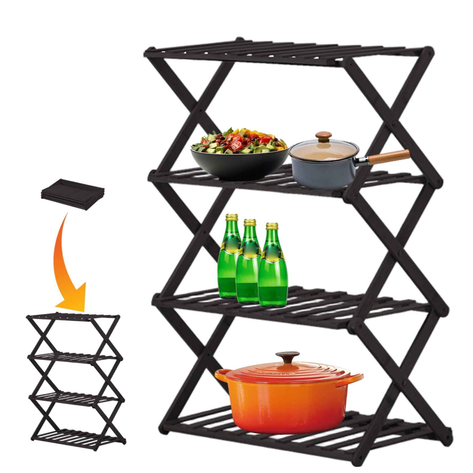 Gcroet Rejilla de enfriamiento Plegable Rejillas de enfriamiento de bambú Huecas de 4 Niveles para Hornear Pasteles de Galletas, Asar y Asar 19.7x9.8x26.8 Pulgadas..