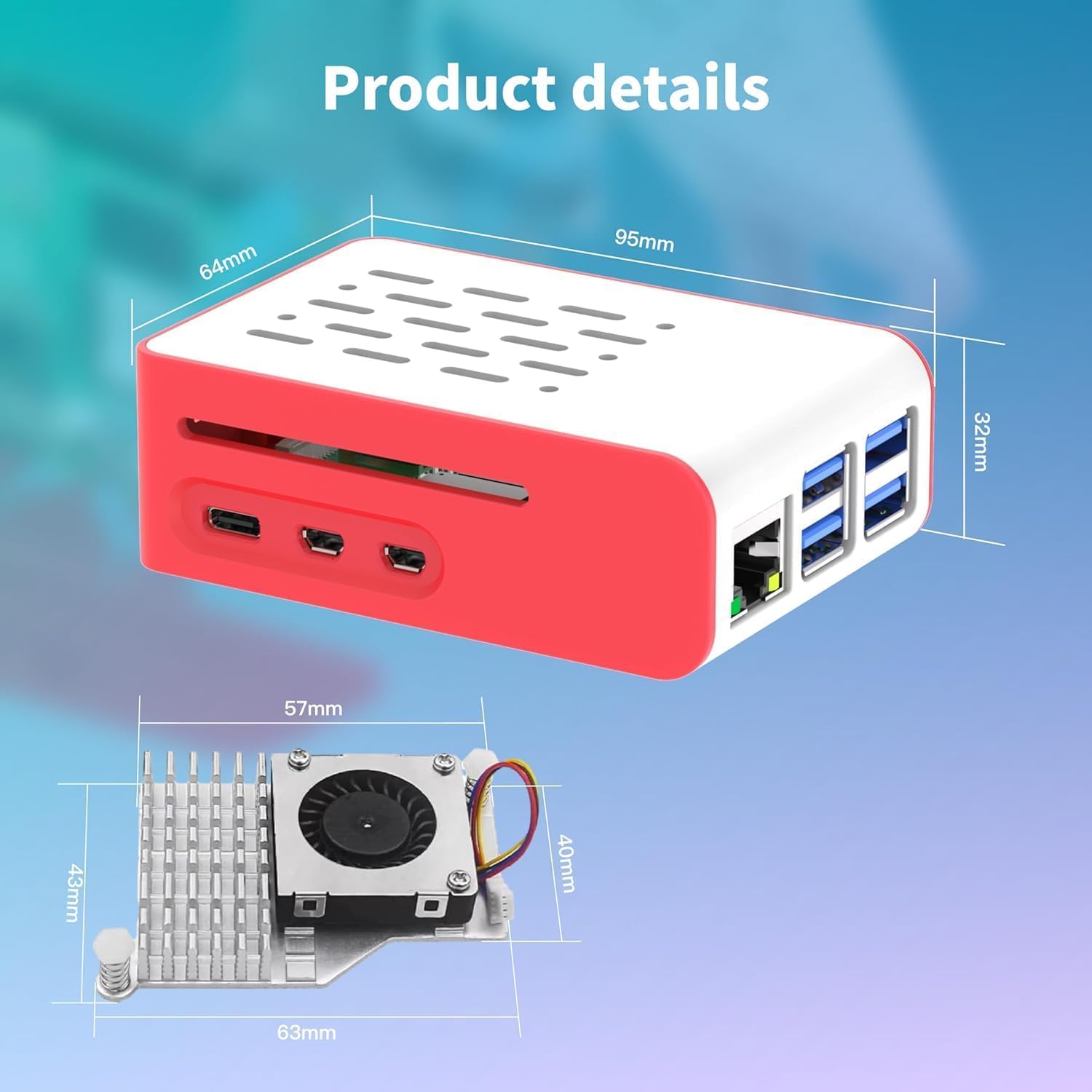 iRasptek Kit de inicio para Raspberry Pi 5 RAM 4 GB- 64 GB edición de OS-Bookworm precargado (funda roja y blanca)