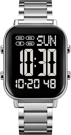 FANMIS Mens Digital Watch Stainless Steel Big Numbers Square Watch,30M