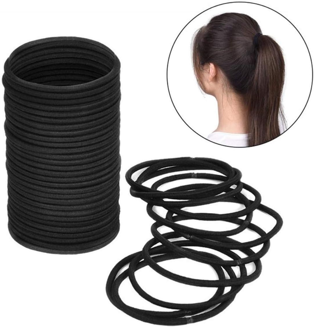 200 PCS No-metal Hair Elastics Hair Ties Ponytail Bun Pigtail Hair Bands Bulk,4mm,Black