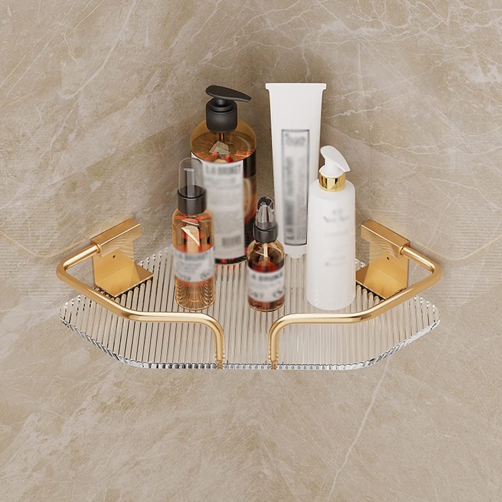 Estante de baño de acrílico dorado single layer para almacenamiento en esquinas