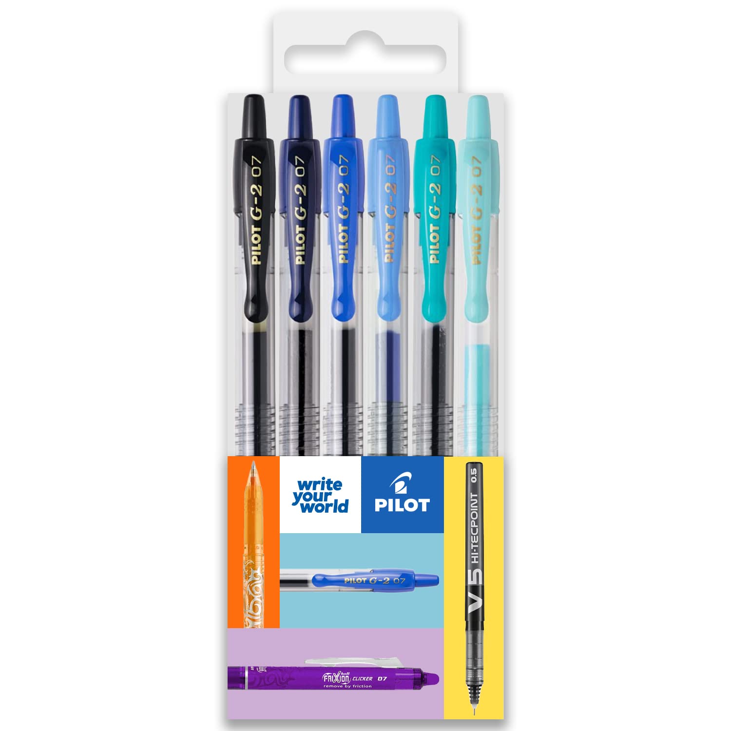 Pilot G-2 - Bolígrafos retráctiles de tinta de gel, punta de punta de 0,7 mm, juego de 6 unidades, tonos fríos