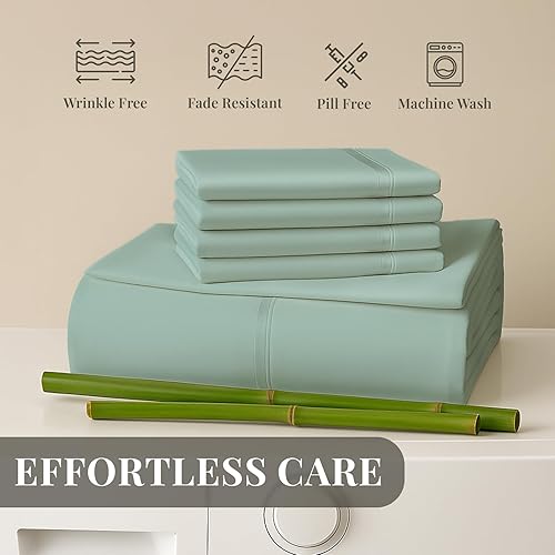Miniatura 8 de Juego de sábanas de rayón de 6 piezas de bambú, juego de ropa de cama y fundas de almohada con bolsillos profundos, ropa de cama sedosa de hotel,