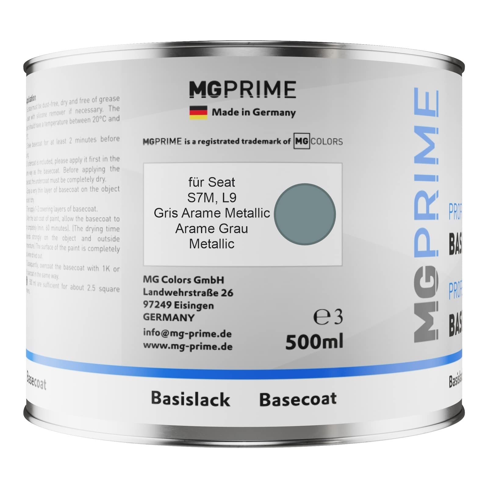 MG PRIME Peinture voiture Pots pour Seat S7M / L9 Gris Arame Metallic 1,25L