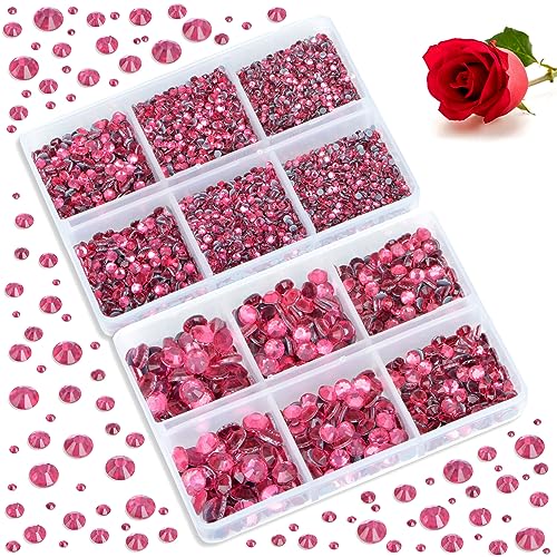 Image of Bymitel Hotfix Crystal Rhinestones Round Gems for Crafts,Mixed 6 Sizes with Wax Pencil Kit, Rose 1.6-6.3mm SS4-SS30 /8000pcs